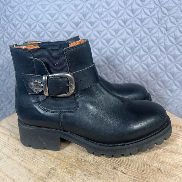 Harley Davidson Boots Men’s 9.5 Black Leather Pull On Buckle Strap 99330 main image 7